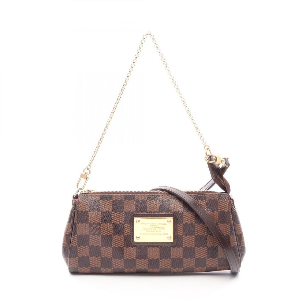 Louis Vuitton Eva Damier Top Handle Bag Canvas Leather Ebene Brown